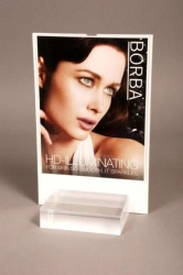 Borba Counter Display; White & Clear Acrylic; Diamond Polished; Assembled; Bonded; Chipboard Header Insert
