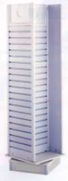 Merchandise Holder, Slatwall Vacuum Formed Slatwall, Styrene Rails, Silk Screened, Wood Base